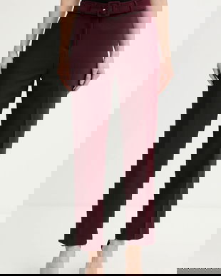 Morgan pantaloni culoarea bordo, fason tigareta, high waist, PLUNE.F