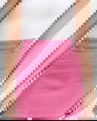 United Colors of Benetton fustă din velur culoarea roz, mini, drept, 41ULD005B