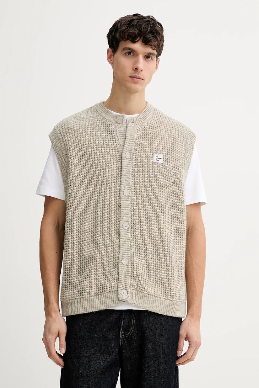 American Vintage vestă din amestec de lână culoarea bej, MCRA19B