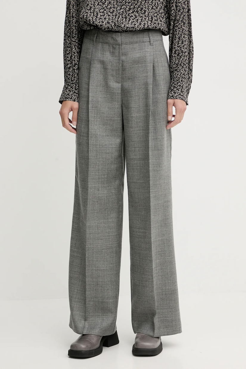 Marc O'Polo pantaloni de lână culoarea gri, drept, high waist, 600006810005