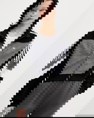 adidas Originals bluză Tracktop culoarea negru, cu imprimeu, JW7289