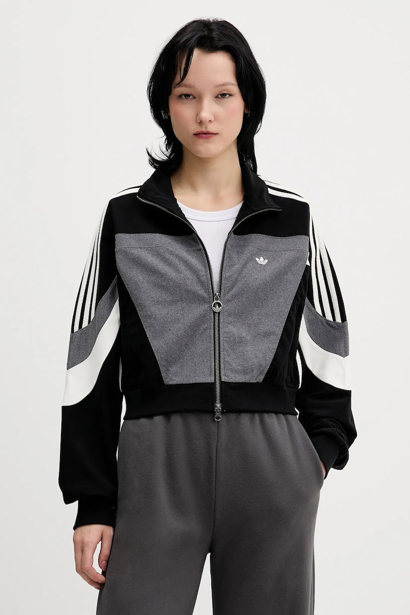 adidas Originals bluză Tracktop culoarea negru, cu imprimeu, JW7289