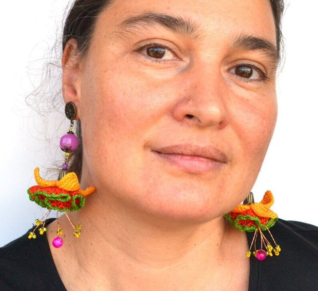 Cercei unicat mari cu flori galbene