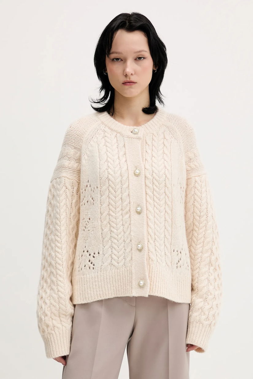 Tommy Jeans cardigan din amestec de lână culoarea bej, călduros, DW0DW22511