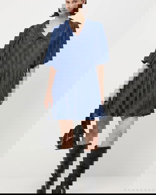 Medicine rochie jeans culoarea albastru marin, mini, oversize