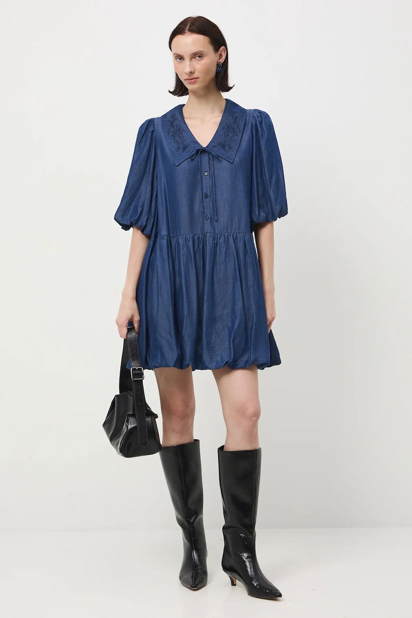 Medicine rochie jeans culoarea albastru marin, mini, oversize