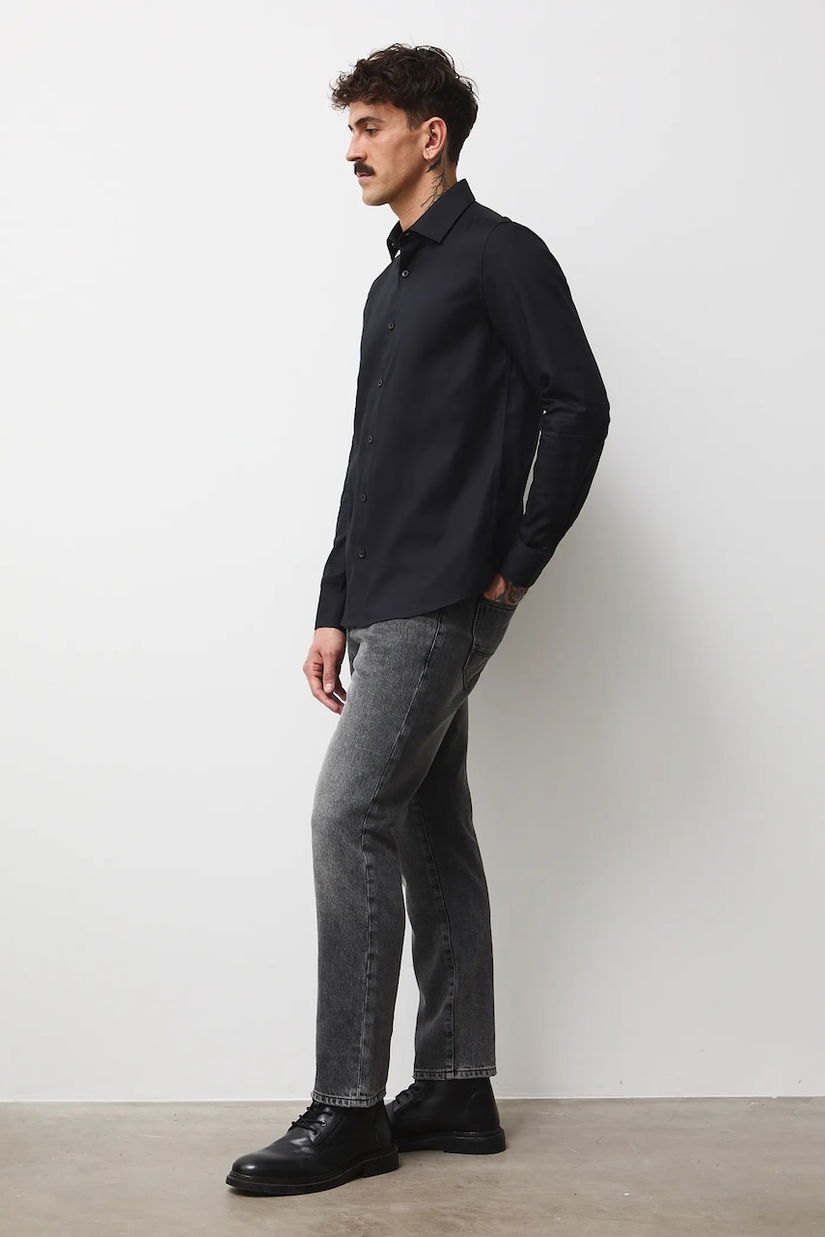 Medicine camasa culoarea negru, cu guler clasic, slim