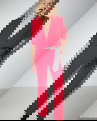 Medicine pantaloni culoarea rosu, lat, medium waist