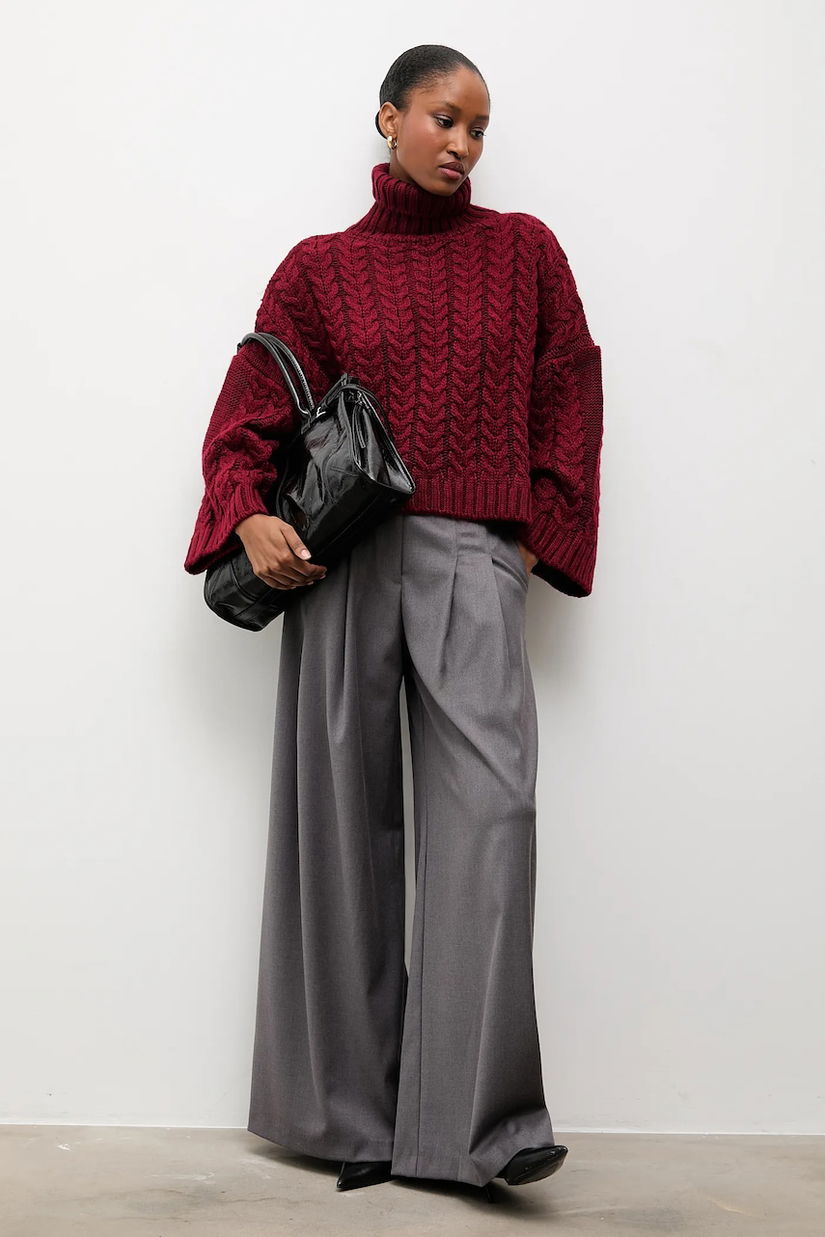 Answear.LAB pulover culoarea bordo, cu guler