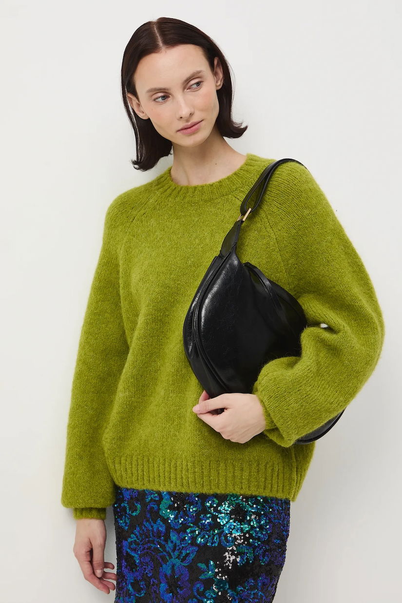 Medicine pulover din lână de alpaca culoarea verde, călduros