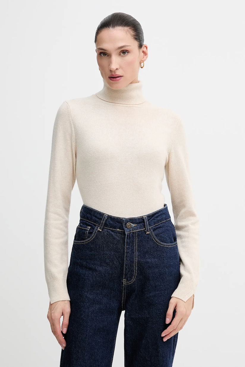 Sisley pulover din amestec de lână culoarea gri, light, cu guler, 102HM2174