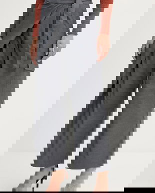 Sisley pantaloni culoarea gri, lat, high waist, 4K2KLF07K