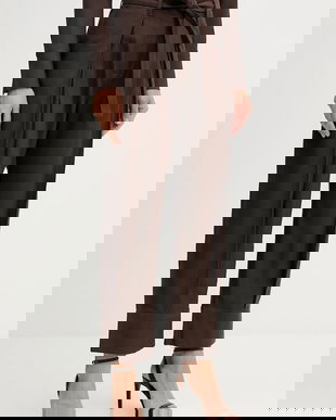 Sisley pantaloni culoarea maro, lat, high waist, 4ETSLF082