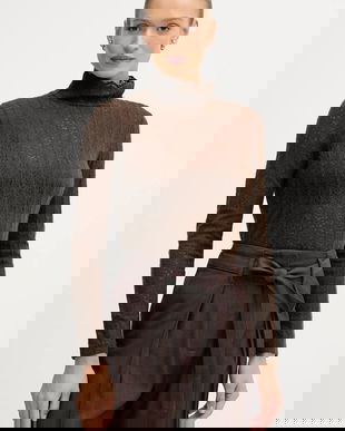 United Colors of Benetton pulover culoarea maro, light, cu turtleneck, 5W77DQ0AT