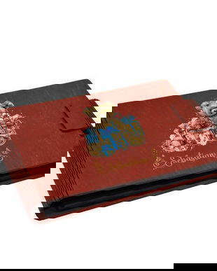 Album foto A5 personalizat, din lemn, Rosu, Piksel, GuestBook, Caiet amintiri copii, Ursulet