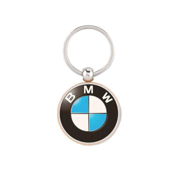 Breloc din lemn rotund, Piksel, cu inel metalic, personalizat, Logo BMW