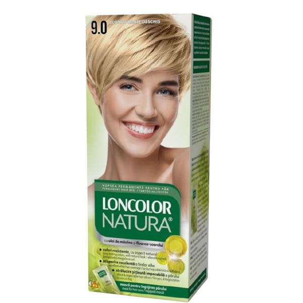 Vopsea Permanenta pentru Par cu Amoniac - Loncolor Natura, nuanta 9.0 Blond Foarte Deschis, 1 pachet