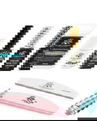 Set manichiură Global Fashion cu lampă UV/LED, primer UltraBond, bază și ojă semi-permanentă, multicolor