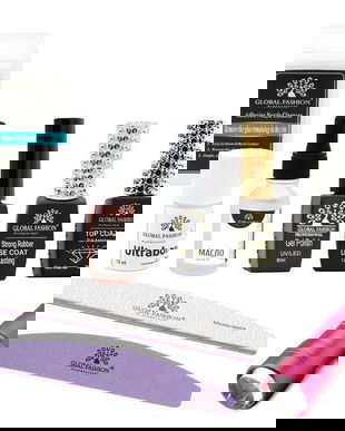 Set unghii Global Fashion, Lampa UV/LED, Pila Buffer, Primer Ultrabond, Oja semipermanenta, Top Coat, Ulei pentru cuticule