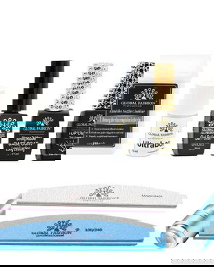Set manichiură Global Fashion, incluziune lampă Uv/Led, ojă semi-permanentă, bază, top coat, multicolor