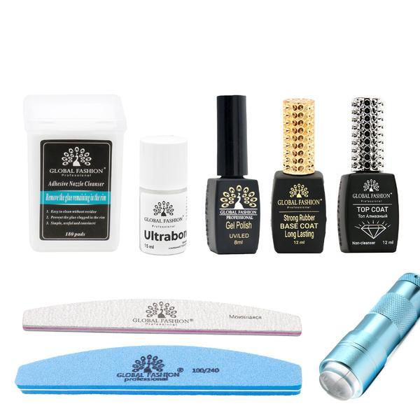 Set manichiură Global Fashion, incluziune lampă Uv/Led, ojă semi-permanentă, bază, top coat, multicolor