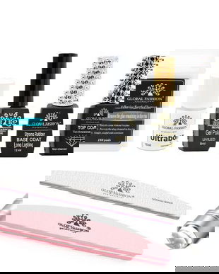 Set de manichiură Global Fashion, mini-lampă UV/LED, oja semi-permanentă, 8 produse