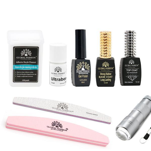 Set de manichiură Global Fashion, mini-lampă UV/LED, oja semi-permanentă, 8 produse
