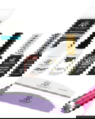 Set manichiură Global Fashion, 8 ml oja semipermanentă, 12 ml top coat, multicolor