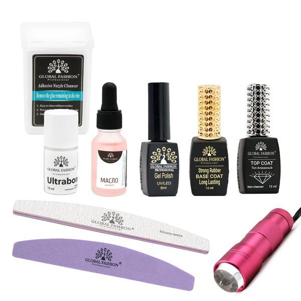 Set manichiură Global Fashion, 8 ml oja semipermanentă, 12 ml top coat, multicolor