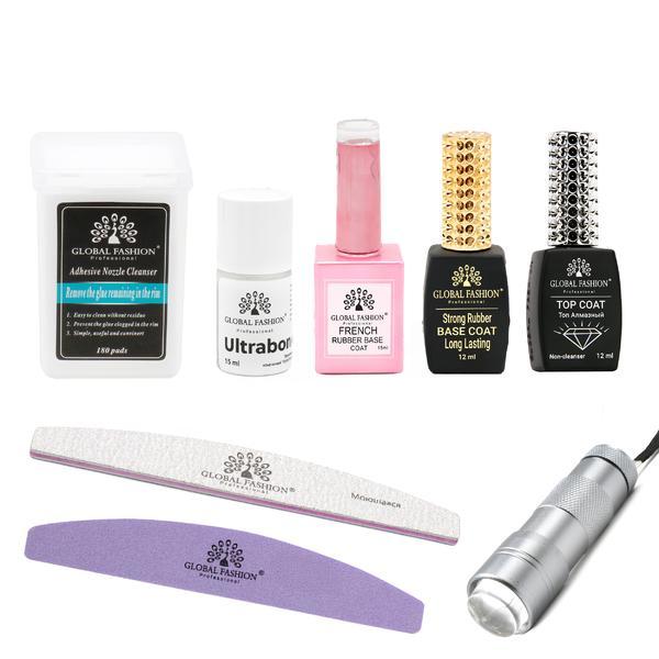 Set de produse pentru manichiură Global Fashion, lampă UV/LED, ulei cuticule, bază cauciucată