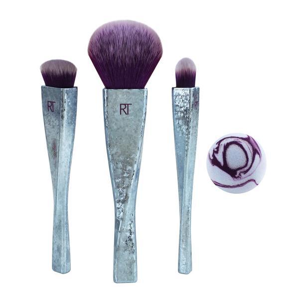 Set de pensule pentru machiaj si burete cosmetic Real Techniques Brush Crush Ruler Of The Skies, 4buc