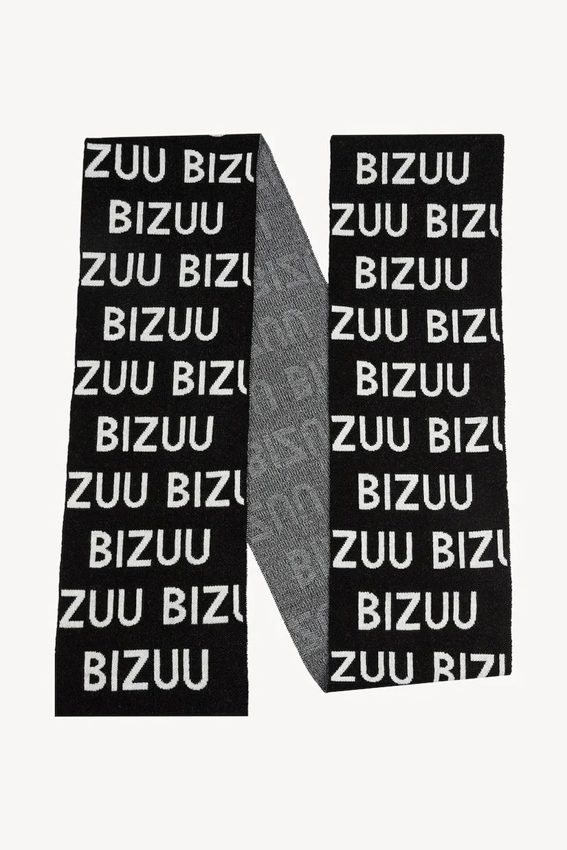 Bizuu eșarfă cu lână LOGGU culoarea negru, cu imprimeu, LOGGU CZARNY