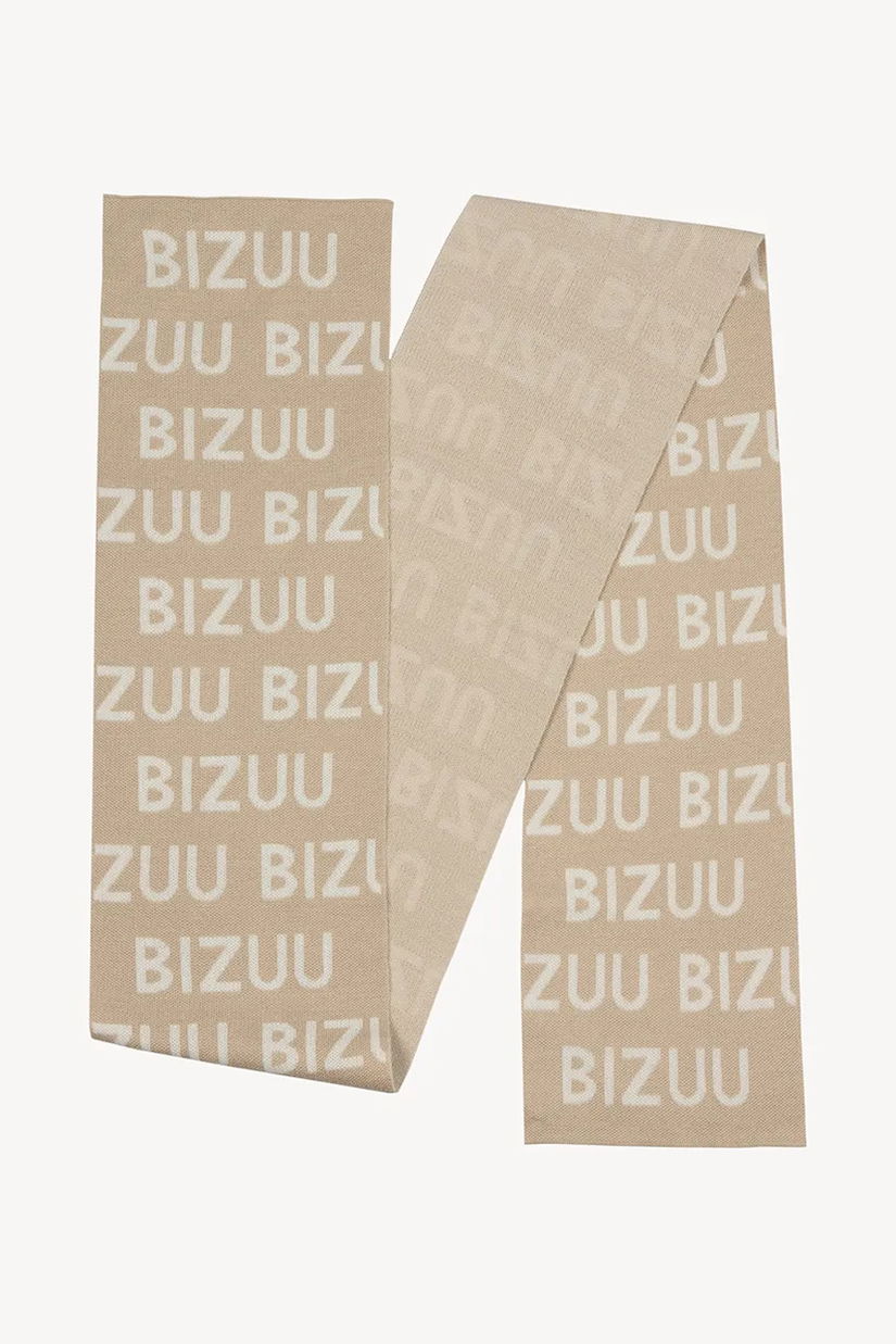 Bizuu eșarfă cu lână LOGGU culoarea bej, cu imprimeu, LOGGU BEŻOWY