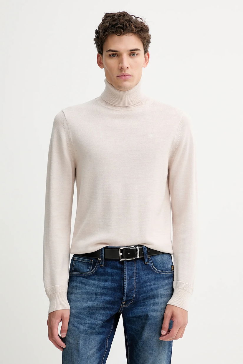 G-Star pulover de lână culoarea bej, cu guler, D27706.B692