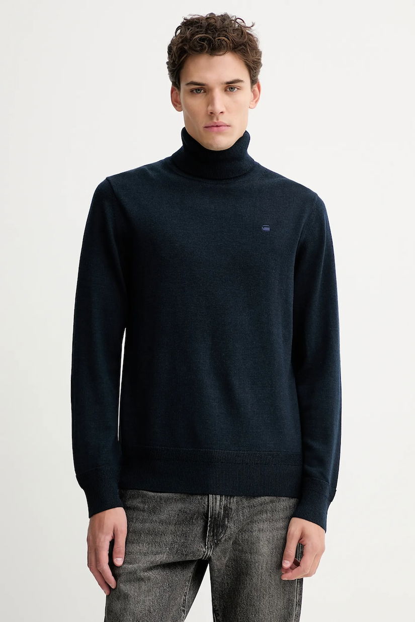 G-Star pulover de lână culoarea bleumarin, cu guler, D27706.B692