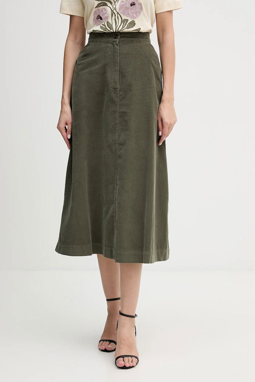 United Colors of Benetton fustă din bumbac culoarea verde, midi, evazați, 494BD0058