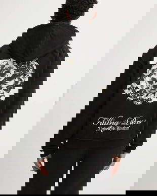 Filling Pieces hanorac de bumbac Zip Hoodie Bouquet culoarea negru, cu glugă, cu imprimeu, 422533501122