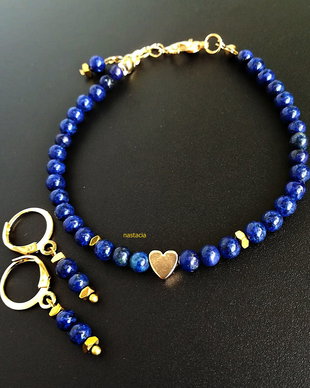 set lapis lazuli cu inimioara