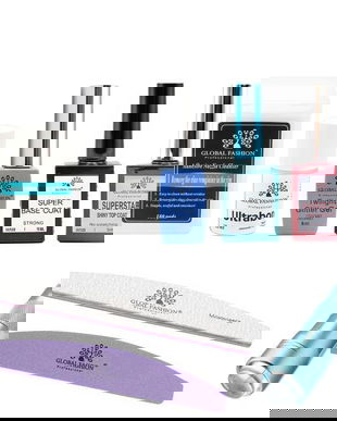 Set manichiura Global Fashion, lanterna portabila Uv/Led, Ultra Bond, Twilight Glitter Gel, multicolor