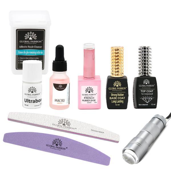 Set Pedichiura Global Fashion, Mini-lampa Uv/Led, UltraBond, Base Coat, Culoare intensă