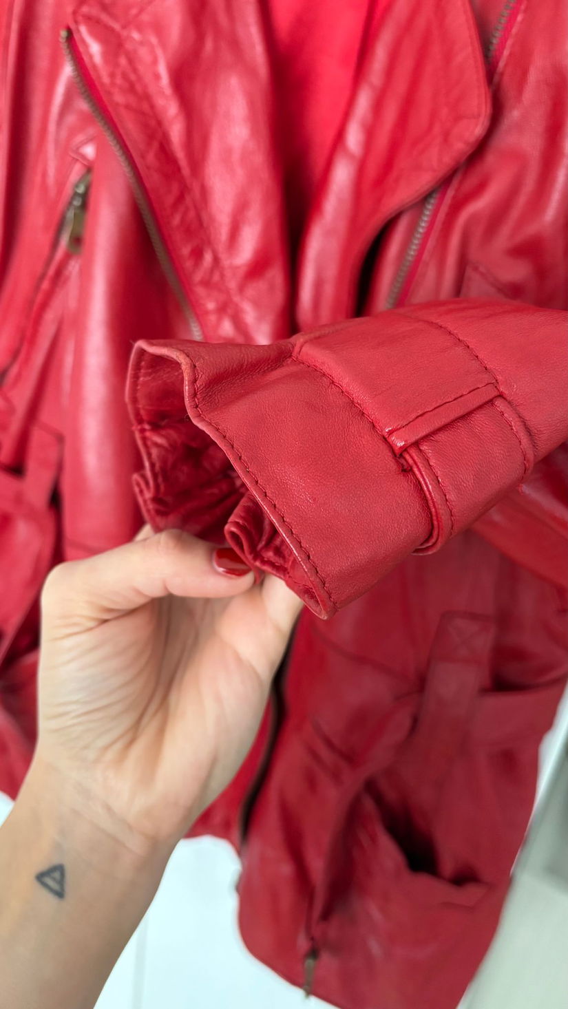 Geaca de piele naturala rosie