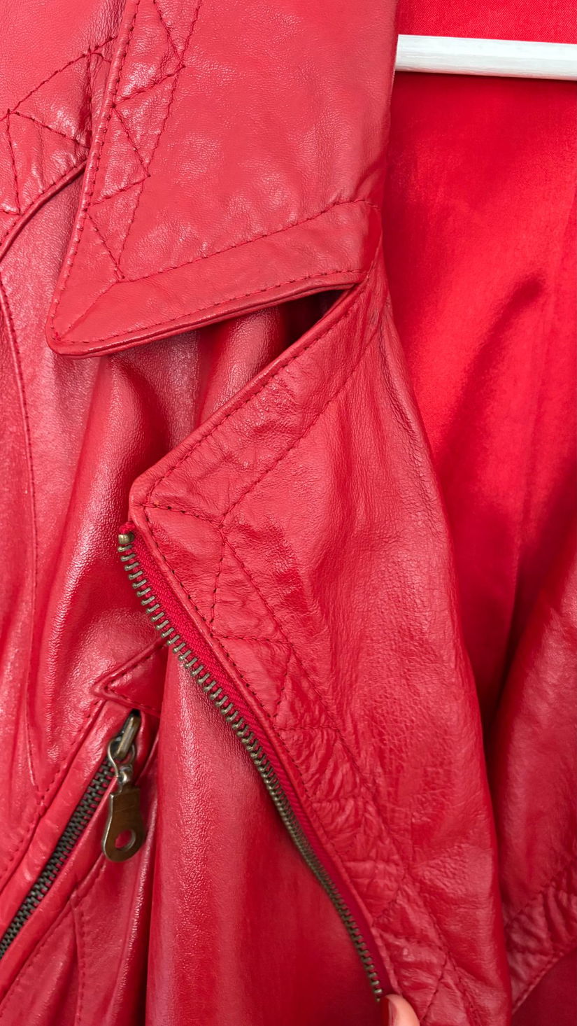 Geaca de piele naturala rosie