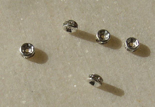 (10 bucati) Distantiere rhinestone argintii 4x2 mm cu cristale culoare cristal-clear