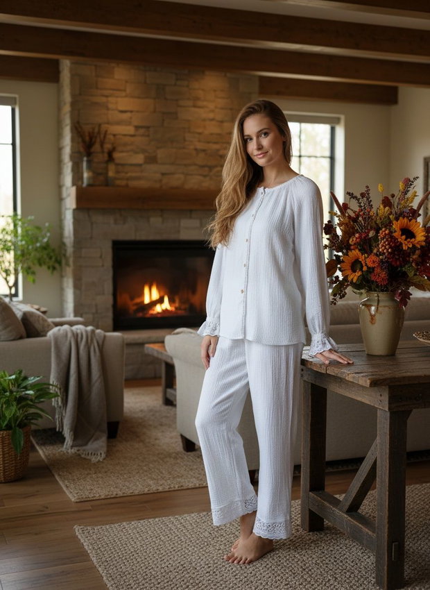 Pijamale muselina White Lily