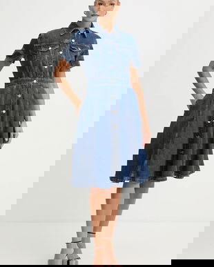 Karl Lagerfeld rochie jeans FASHION DENIM midi, evazati, B1W13037