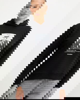 Karl Lagerfeld bluză culoarea negru, cu glugă, cu imprimeu, B1W20012