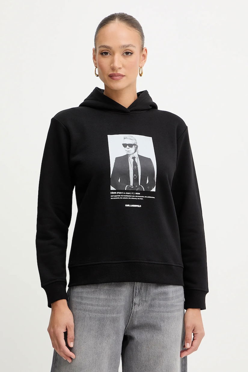 Karl Lagerfeld bluză culoarea negru, cu glugă, cu imprimeu, B1W20012