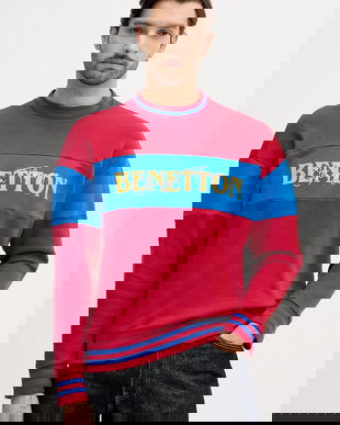 United Colors of Benetton hanorac de bumbac x Stranger Things culoarea bordo, cu imprimeu, 342ZU10BA