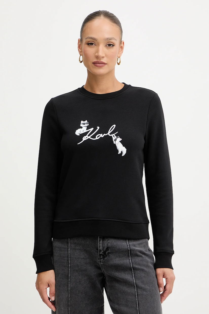 Karl Lagerfeld bluză IKON SIGNATURE culoarea negru, cu imprimeu, B1W20031