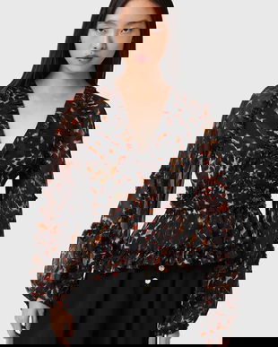 AllSaints bluză culoarea maro, cu imprimeu, W052PD